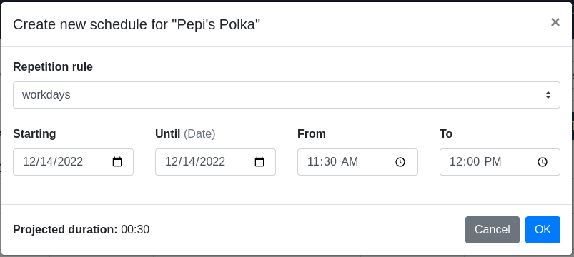 Calendar: Create schedule