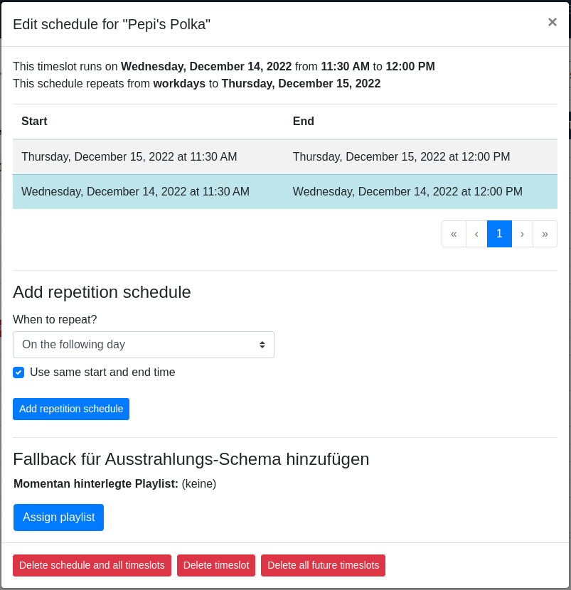 Calendar: Edit schedule and timeslot