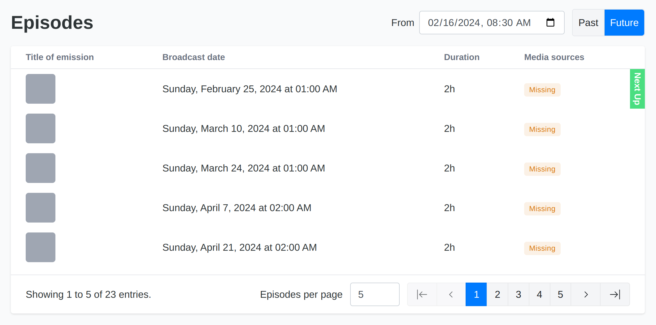 Future show episodes