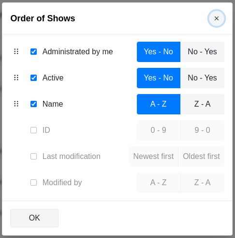 Order show list dialog