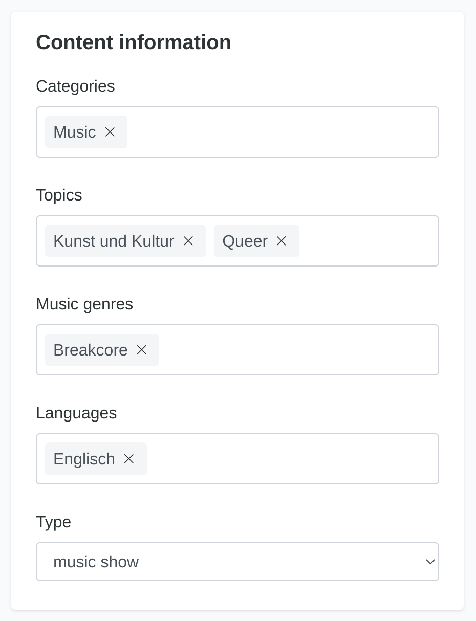 Show settings - content information