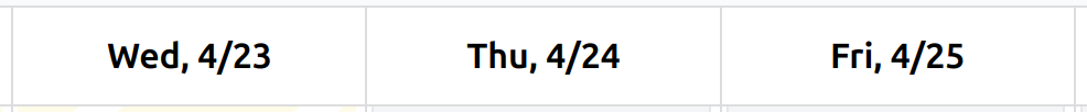 Calendar date column header