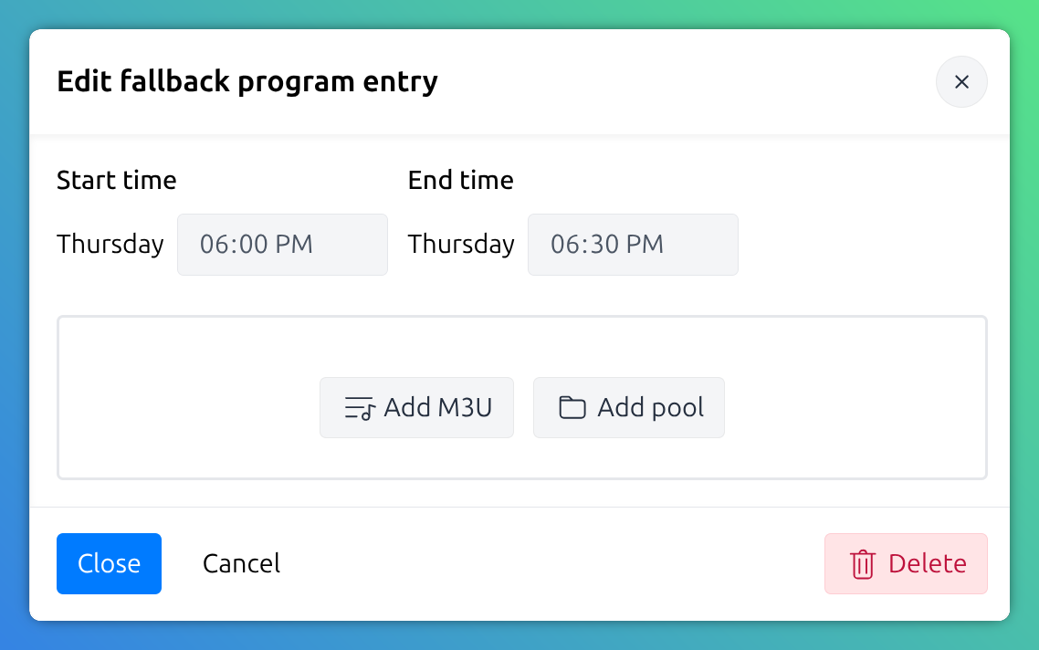 Edit fallback program timeslot