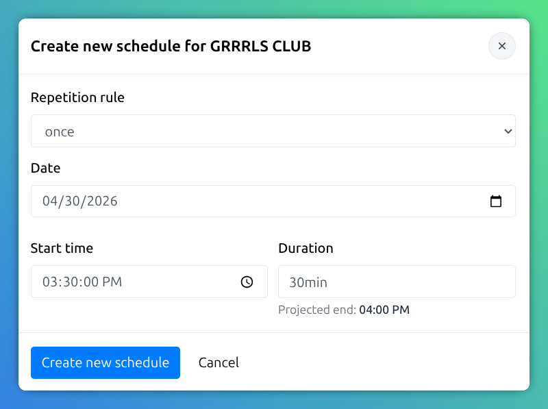 Create new schedule