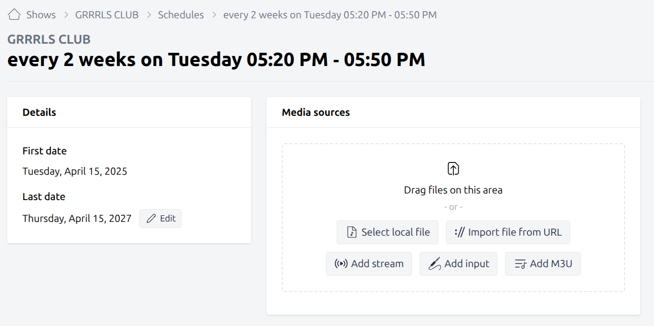 Edit schedule