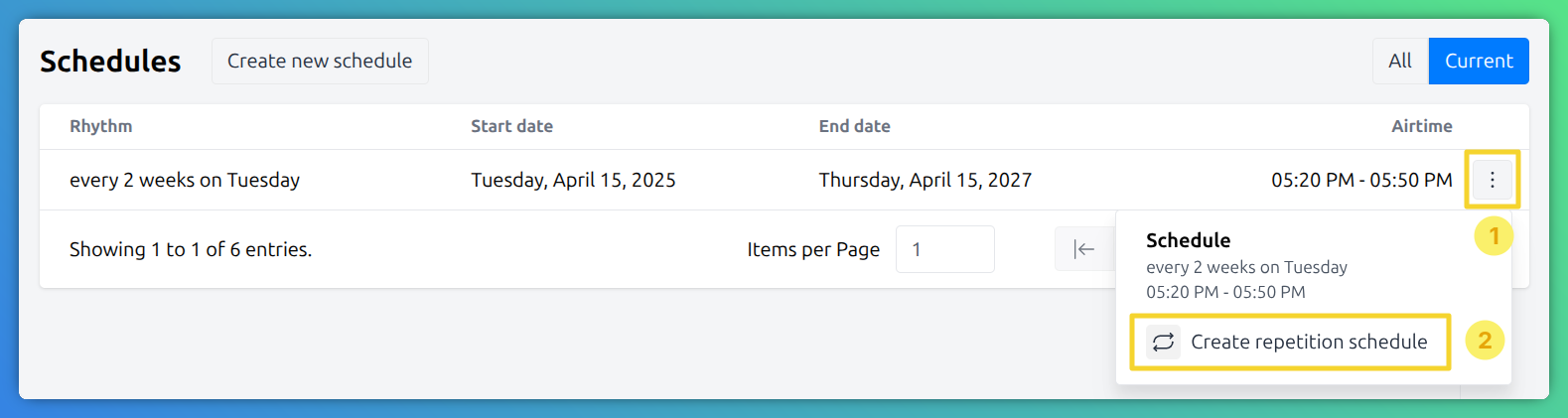 Schedule context - repetition schedule