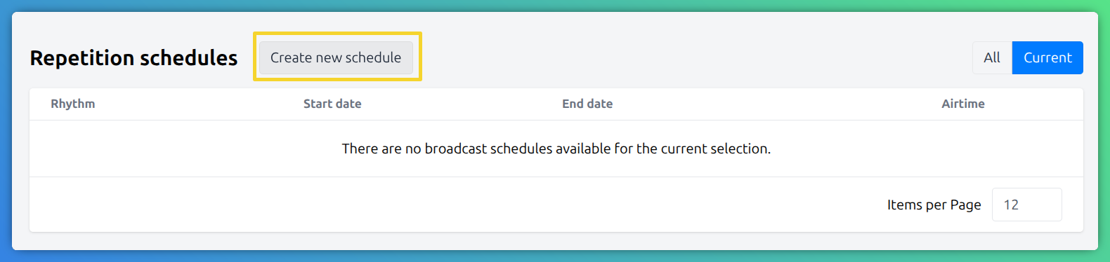 Repetition schedule section