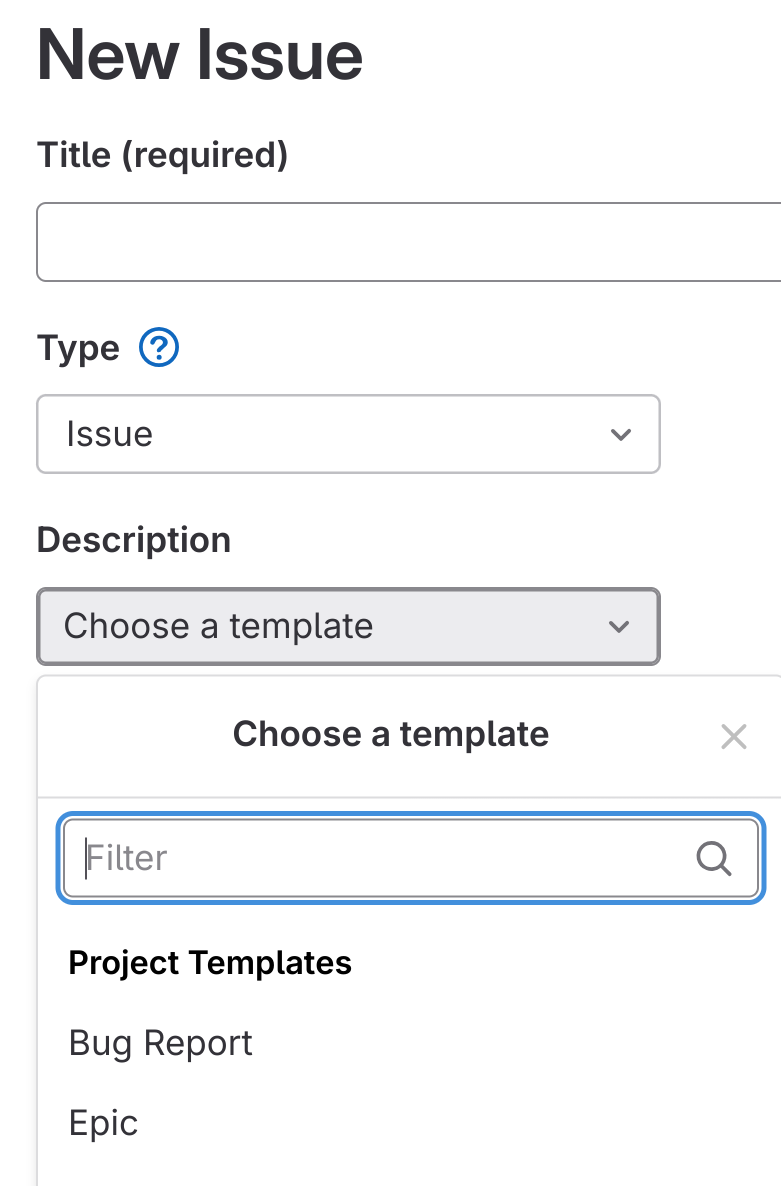 Issues templates dropdown